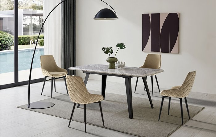 Раскладной обеденный стол Ofelia серого цвета с мраморным рисунком - купить Обеденные столы по цене 24601.0
