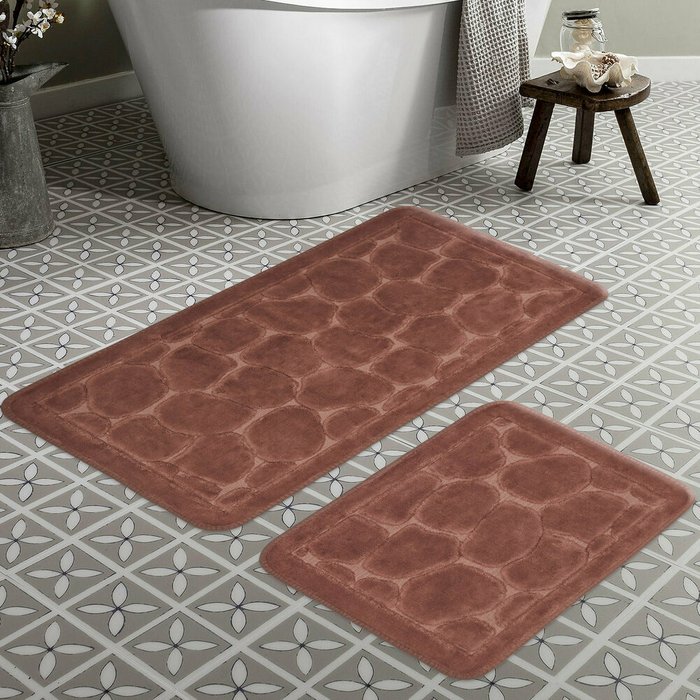 Набор из двух ковриков для ванной Hali бордово-коричневого цвета - лучшие Коврики для ванной в INMYROOM