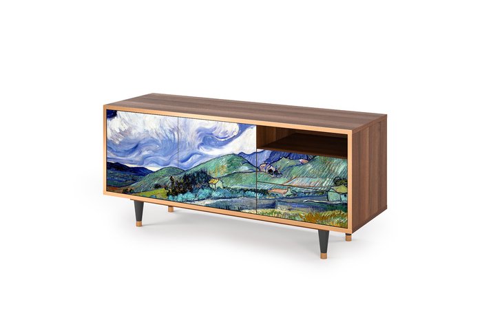 Тумба под TV T7 Landscape from Saint-Remy by Vincent van Gogh с корпусом цвета орех - купить Тумбы для ТВ по цене 33990.0 Тумба под TV T7 Landscape from Saint-Remy by Vincent van Gogh с корпусом цвета орех - купить Тумбы для ТВ по цене 33990.0
