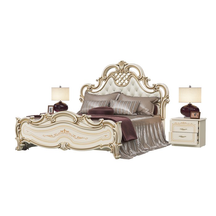 Спальня из кровати 160х200 и двух прикроватных тумб Грация цвета слоновой кости - лучшие Спальные гарнитуры в INMYROOM