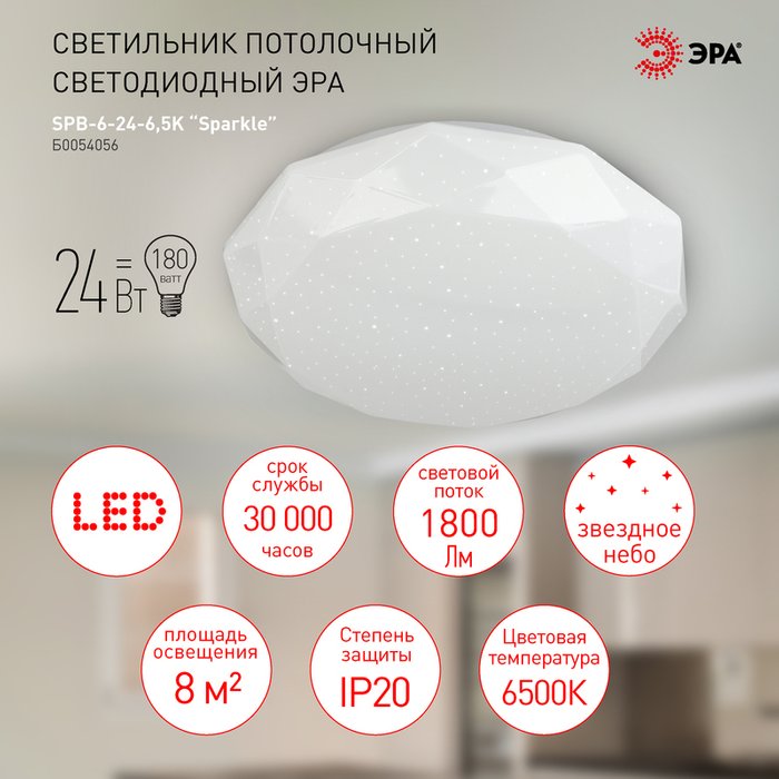Потолочный светильник Sparkle Б0054056 (пластик, цвет белый) - лучшие Потолочные светильники в INMYROOM