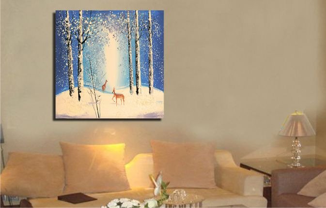Дизайнерская картина на холсте: "Олени зимой" - купить Принты по цене 3190.0