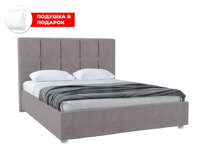 Кровать Ливери 160х200 в обивке из велюра серого цвета с подъемным механизмом