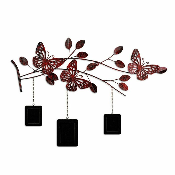 Настенный декор ручной работы Бабочки 65х93 из металла черно-красного цвета