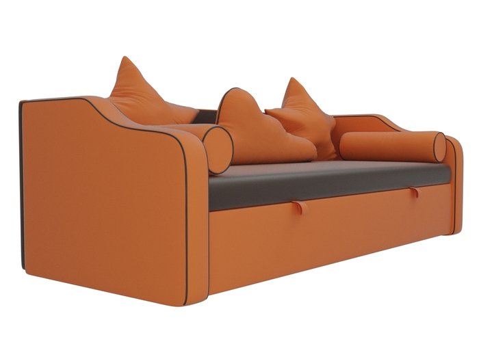 Прямой диван-кровать Рико оранжево-коричневого цвета (экокожа) - лучшие Прямые диваны в INMYROOM