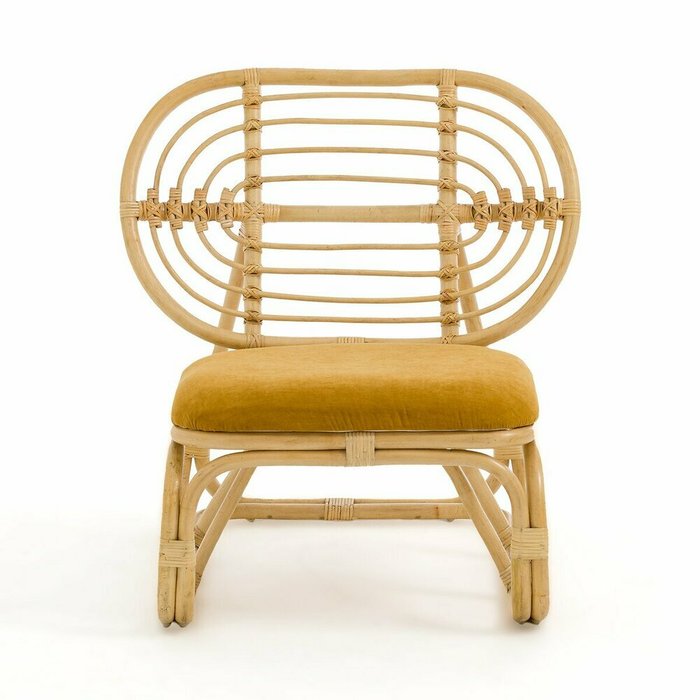 Кресло из стеблей ротанга и велюра Dhony жжелтого цвета - купить Интерьерные кресла по цене 33247.0