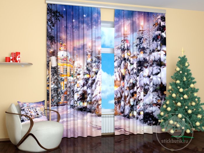 Фотошторы для гостиной: Снежная аллея - купить Шторы по цене 3990.0