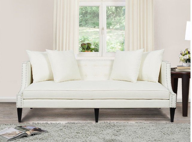 Диван Caroline трехместный в обивке из велюра белого цвета - лучшие Прямые диваны в INMYROOM