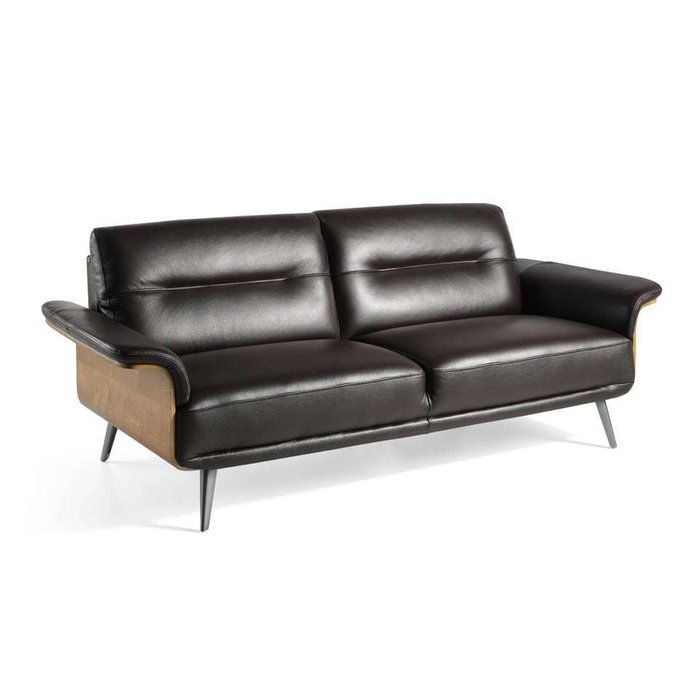 Трехместный кожаный диван черного цвета