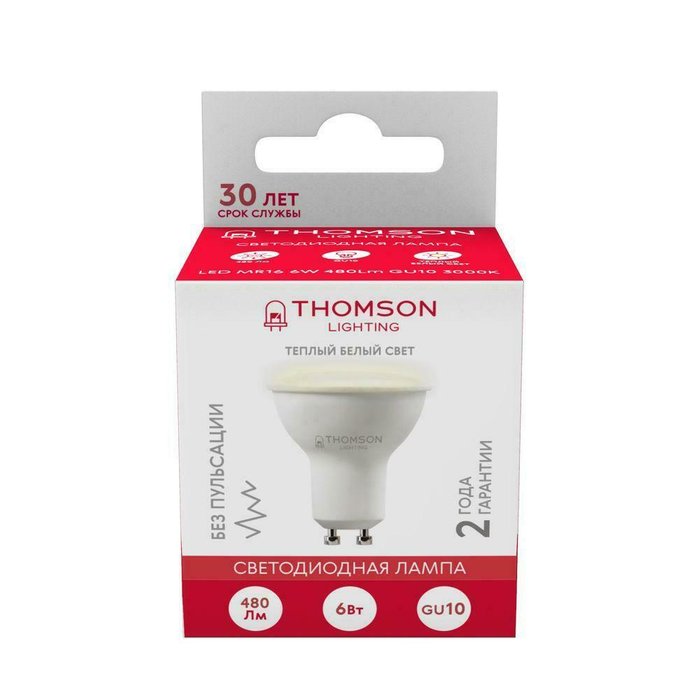 Лампа светодиодная Thomson GU10 6W 3000K полусфера матовая TH-B2051 - купить Лампочки по цене 149.0