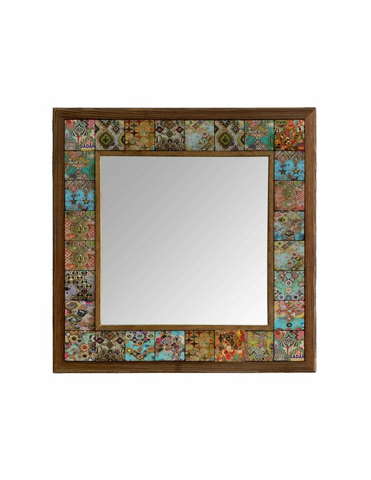 Настенное зеркало 43x43 с рамкой из натурального камня в виде мозаики