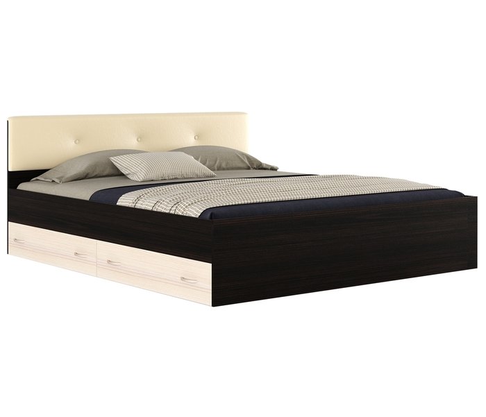 Комплект для сна Виктория 180х200 коричнево-бежевого цвета с ящиками, матрасом и постельным бельем