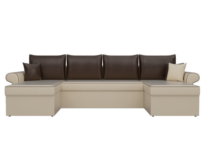 Угловой диван-кровать Милфорд коричнево-бежевого цвета (экокожа) - купить Угловые диваны по цене 73990.0