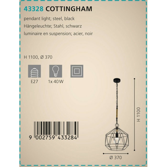 Подвесной светильник Eglo Cottingham 43328 - лучшие Подвесные светильники в INMYROOM