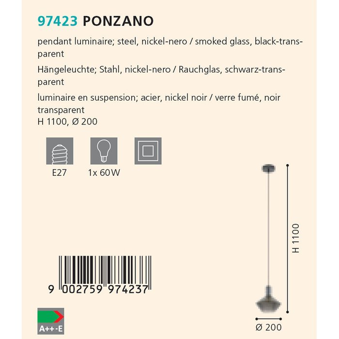 Подвесной светильник Ponzano черного цвета - купить Подвесные светильники по цене 1990.0