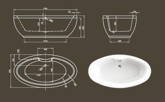 Акриловая ванная Oval белого цвета  - купить Ванны по цене 191945.0