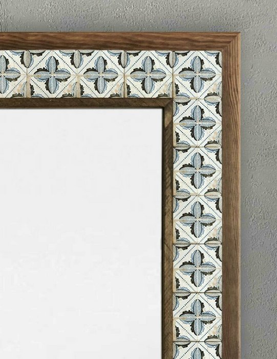 Настенное зеркало 53x73 с каменной мозаикой бежево-синего цвета - купить Настенные зеркала по цене 27866.0