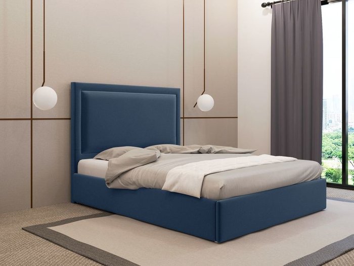 Кровать Юнит 160х200 тёмно-синего цвета с подъемным механизмом