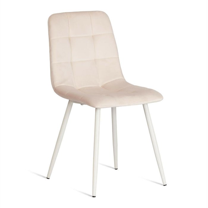 Комплект из четырех стульев Chilly бежевого цвета с белыми ножками - купить Обеденные стулья по цене 14600.0