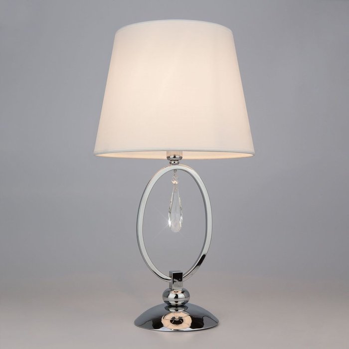 Настольная лампа с белым абажуром 01055/1 хром/прозрачный хрусталь Strotskis Madera - купить Настольные лампы по цене 6050.0