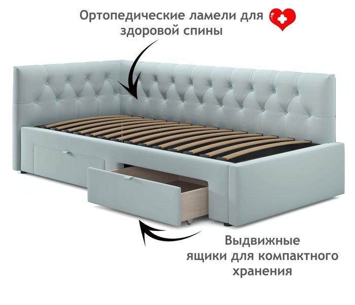 Кровать Afelia 90х200 мятного цвета с двумя ящиками и бортиком - лучшие Кровати для спальни в INMYROOM