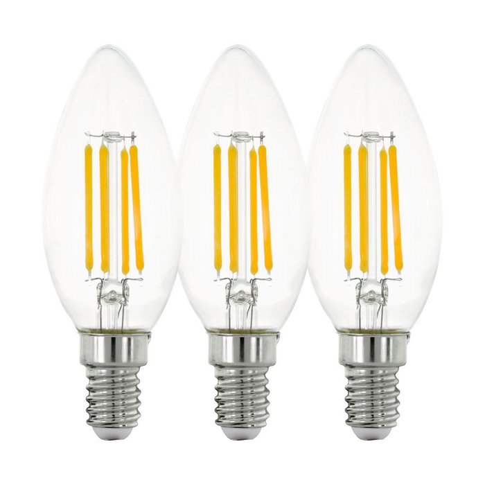 Комплект из трех светодиодных филаментных ламп 220V C35 E14 4W (соответствует 47W) 470Lm 2200К (желтый как свеча) 