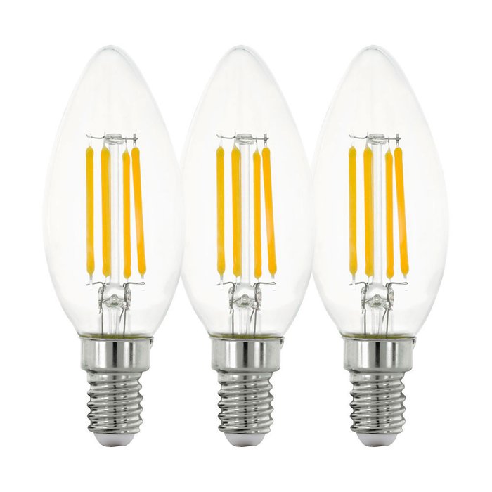 Комплект из трех светодиодных филаментных ламп 220V C35 E14 4W (соответствует 47W) 470Lm 2200К (желтый как свеча) Комплект из трех светодиодных филаментных ламп 220V C35 E14 4W (соответствует 47W) 470Lm 2200К (желтый как свеча)