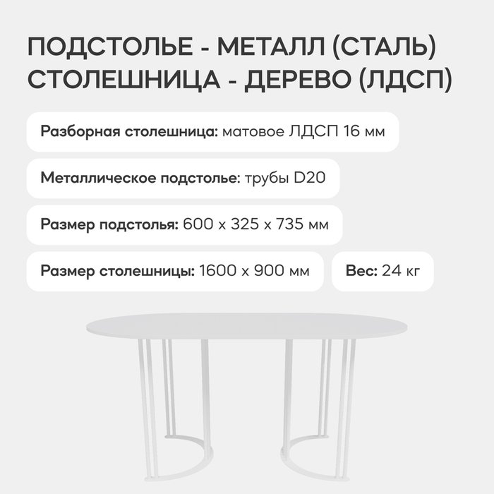 Обеденный стол Violur 160 с металлическим белым подстольем и белой столешницей - лучшие Обеденные столы в INMYROOM