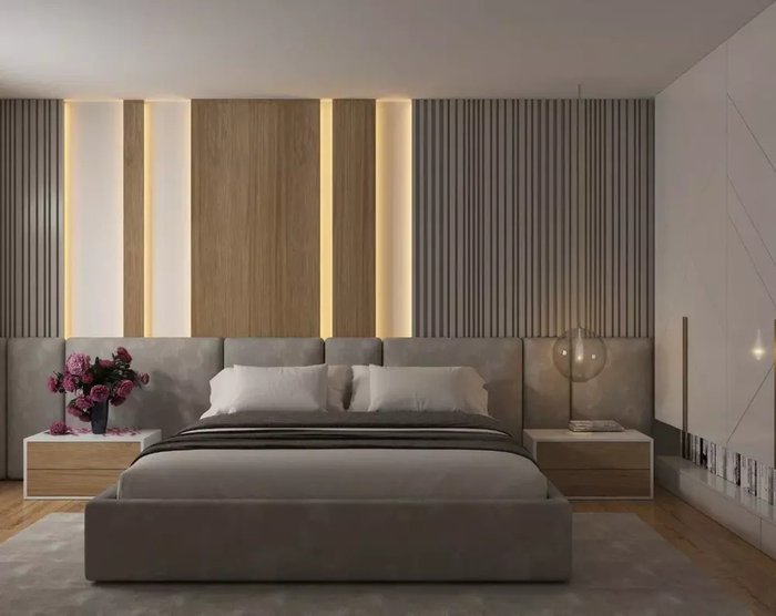 Кровать Optima Decoreo 160х200 светло-серого цвета с мягкими панелями и подъемным механизмом  - лучшие Кровати для спальни в INMYROOM
