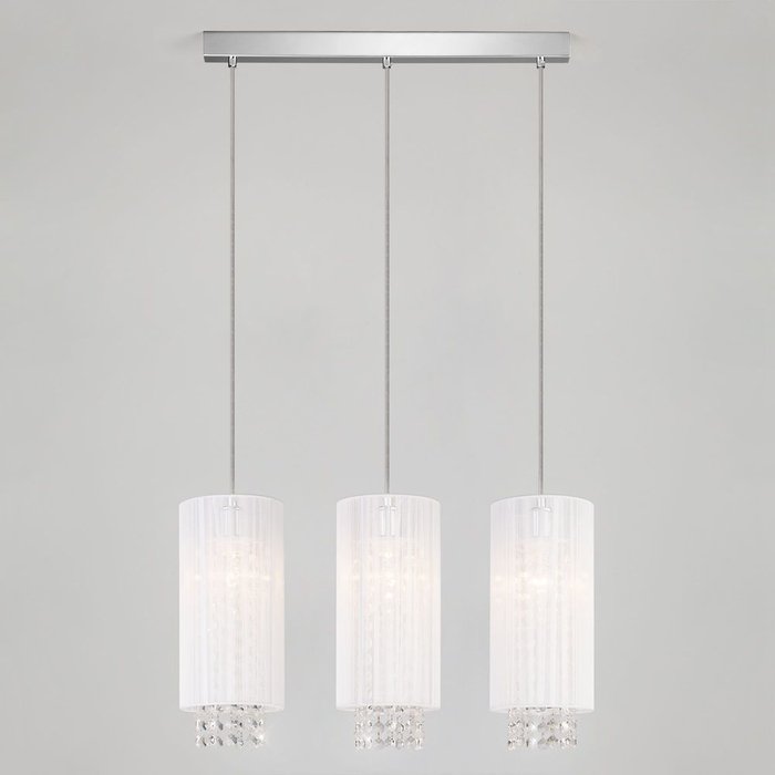 Подвесной светильник с белыми абажурами с хрусталем 1188/3 хром Sirena - купить Подвесные люстры по цене 11400.0
