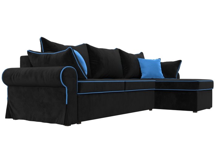 Угловой диван-кровать Элис черного цвета с голубой окантовкой правый угол - лучшие Угловые диваны в INMYROOM