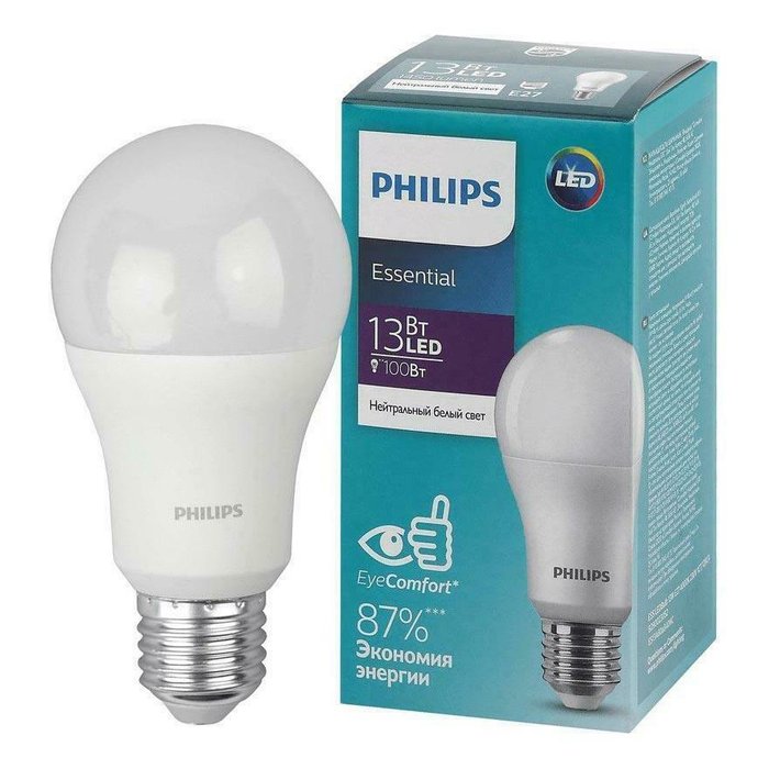 Лампа светодиодная Philips E27 13W 4000K матовая 929002305287