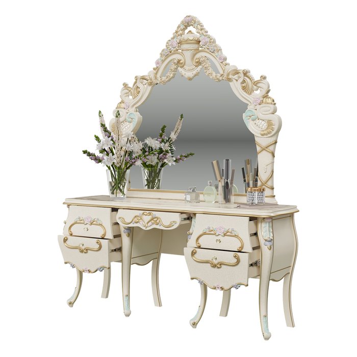 Стол туалетный с зеркалом Людовик цвета слоновой кости - лучшие Туалетные столики в INMYROOM