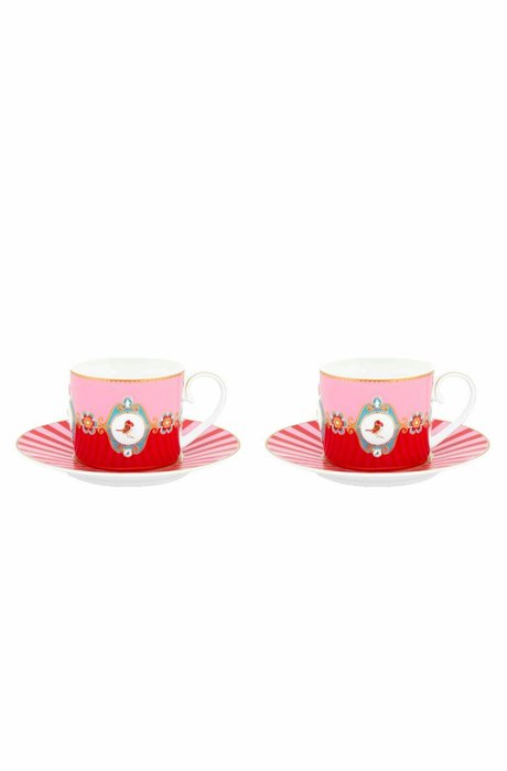 Набор из 2-х чашек с блюдцами Love Birds Medallion Red-Pink, 200 мл Набор из 2-х чашек с блюдцами Love Birds Medallion Red-Pink, 200 мл