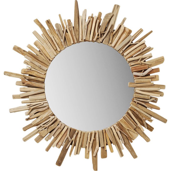 Настенное зеркало Legno диаметр 82 бежевого цвета