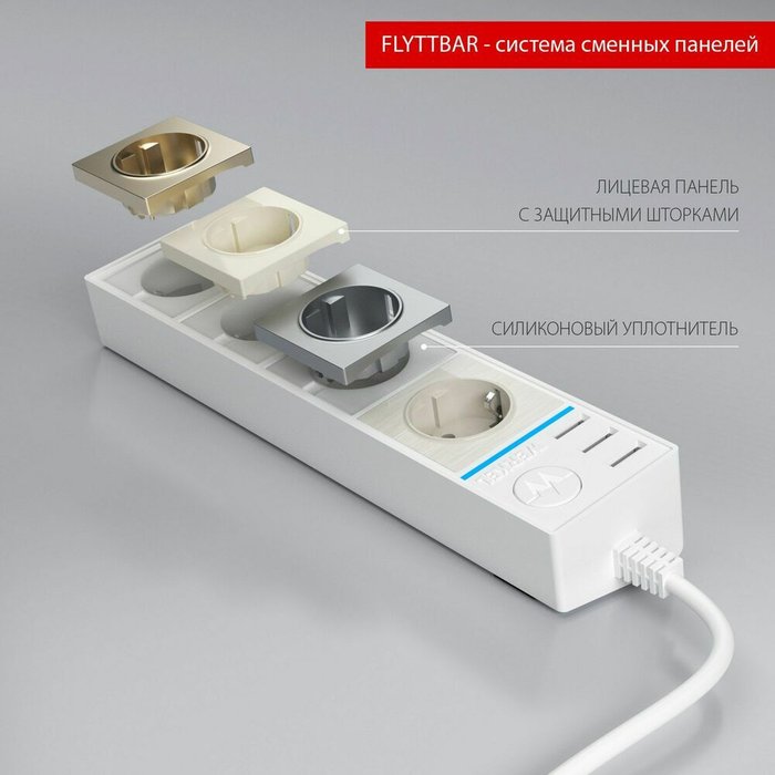 Розеточный блок 4-х местный + 3 USB белый/черный WL20-04-03 Розеточный блок белый/черный - лучшие Розетки в INMYROOM