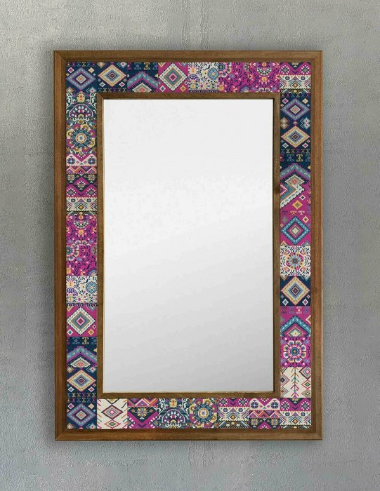 Настенное зеркало 43x63 с каменной мозаикой сине-розового цвета - купить Настенные зеркала по цене 22495.0