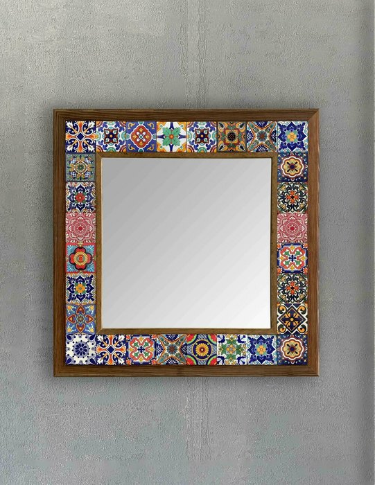 Настенное зеркало 43x43 с мозаикой из камня - купить Настенные зеркала по цене 16871.0