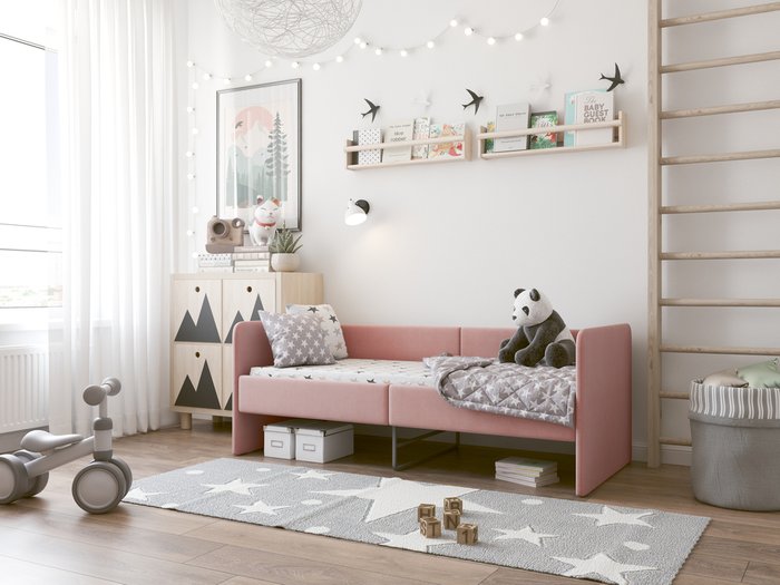 Кровать-диван Donny 70х160 розового цвета без подъемного механизма - лучшие Одноярусные кроватки в INMYROOM