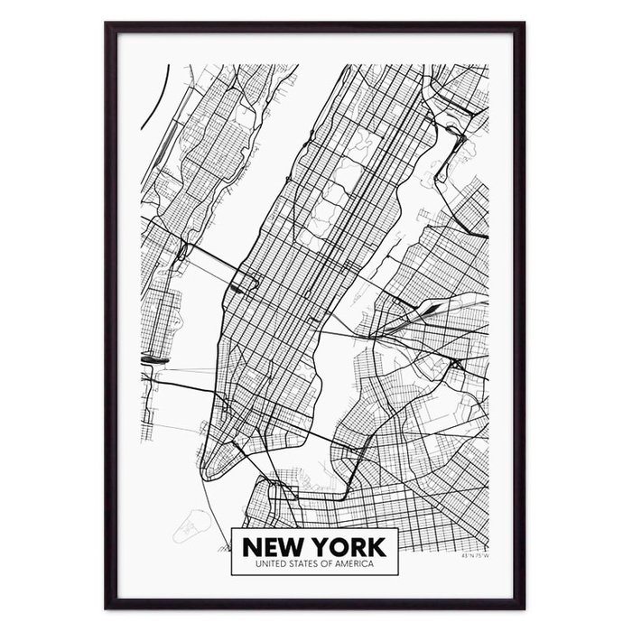 Постер в рамке Карта Нью-Йорк 21х30 см