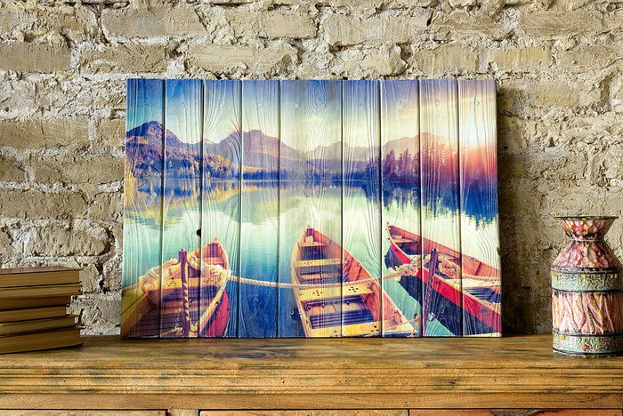 Картина на дереве Лодки на берегу 40х60 см - лучшие Картины в INMYROOM
