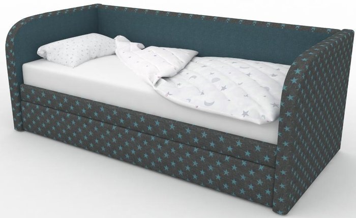 Диван-кровать Уно сине-зеленого цвета с бельевым ящиком