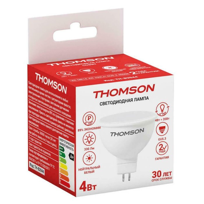Лампа светодиодная Thomson GU5.3 4W 4000K формы полусферы - купить Лампочки по цене 134.0