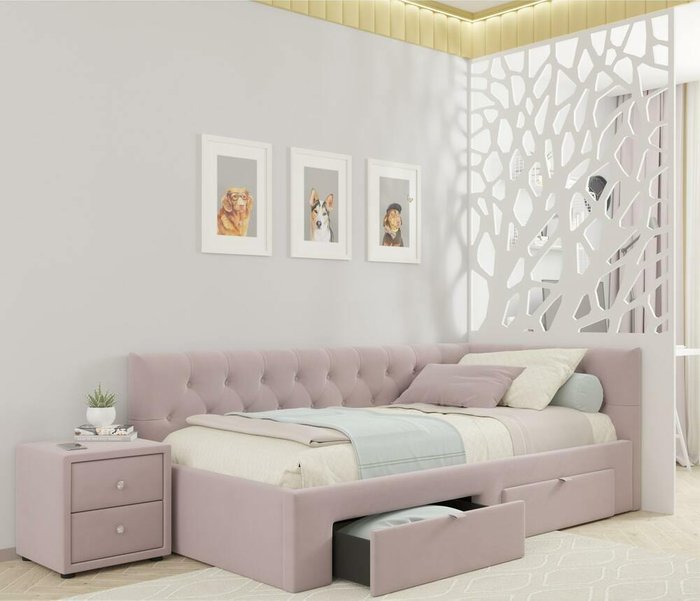 Кровать Afelia 90х200 лилового цвета с двумя ящиками и ортопедическим основанием - купить Кровати для спальни по цене 24990.0