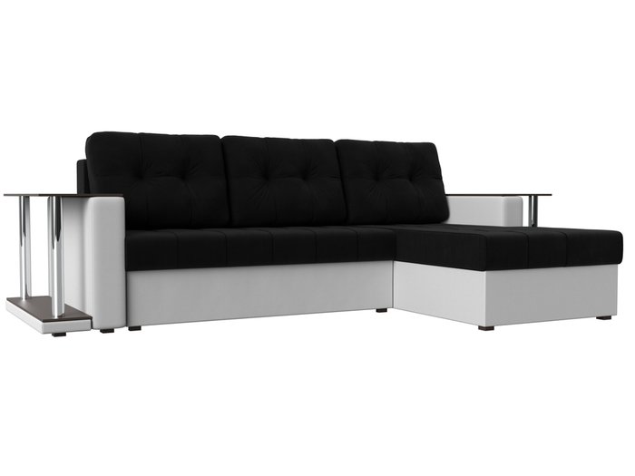 Угловой диван-кровать Даллас бело-черного цвета (ткань\экокожа)