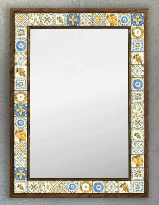 Настенное зеркало с каменной мозаикой 53x73 желто-синего цвета  - купить Настенные зеркала по цене 27866.0