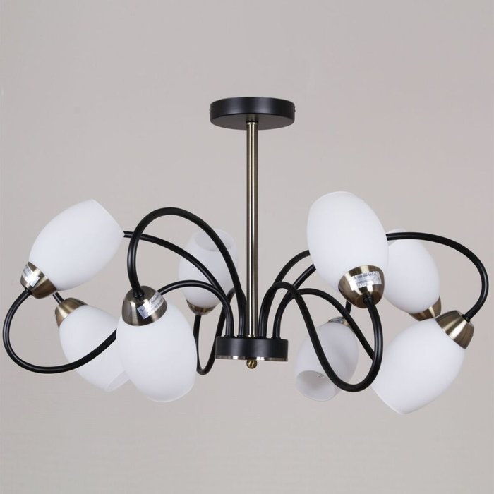 Люстра на штанге 01270-0.3-08B BK+AB (стекло, цвет белый) - купить Подвесные люстры по цене 8060 Люстра на штанге 01270-0.3-08B BK+AB (стекло, цвет белый) - купить Подвесные люстры по цене 8060