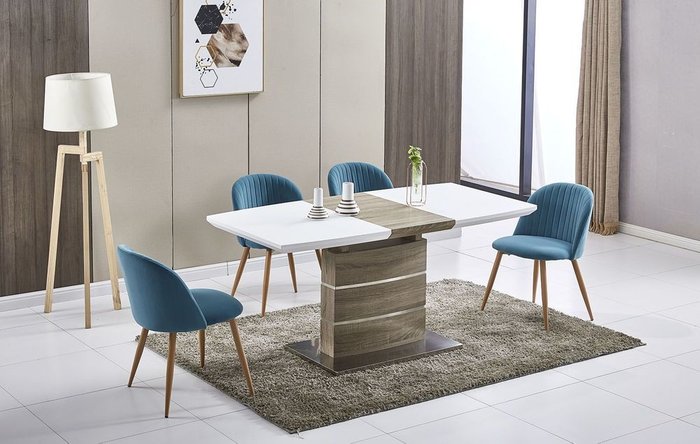 Раскладной обеденный стол Arioso Glass M бело-коричневого цвета - купить Обеденные столы по цене 24038.0