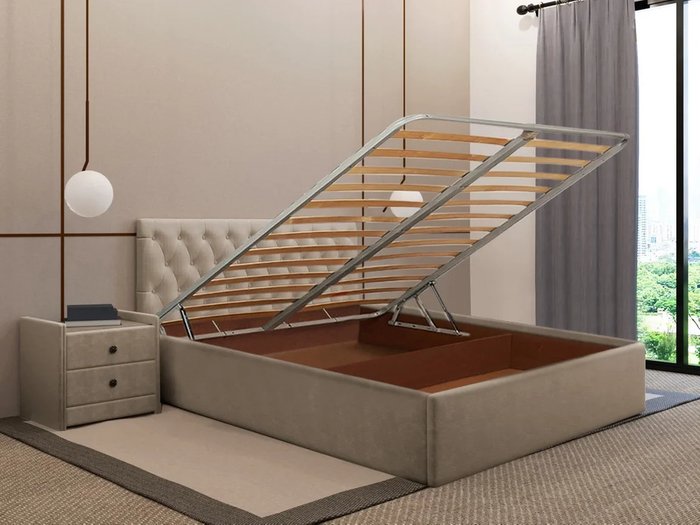 Кровать Фрейлина 160х200 бежевого цвета с подъемным механизмом - купить Кровати для спальни по цене 56920.0