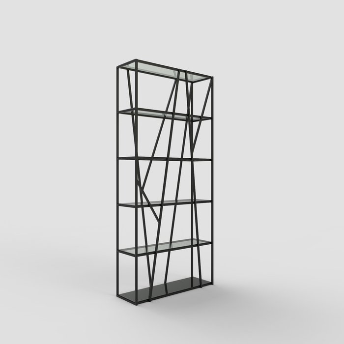 Стеллаж "Olivia" черный с прозрачным стеклом (2100х1000х300) Стеллаж "Olivia" черный с прозрачным стеклом (2100х1000х300)